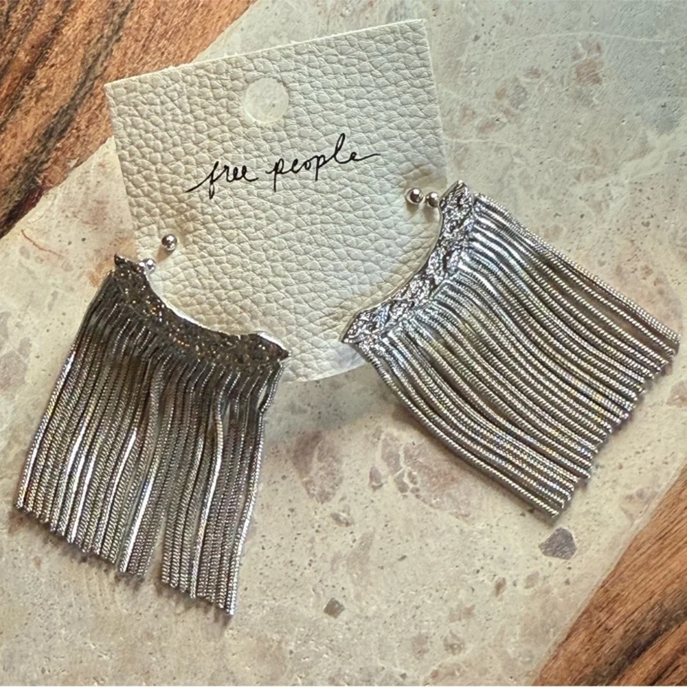 Free People Kiss Kiss Bohemian Ear Cuff Dangle Earrings in Silver - Picture 2 of 5